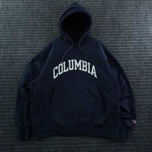 Vintage Champion Hoodie Mens Large Navy Blue Columbia Reverse Weave Y2K